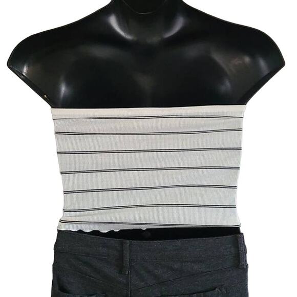 NWOT Caution to the Wind Women’s White Black Strapless Tube Top Size Large - Picture 4 of 6